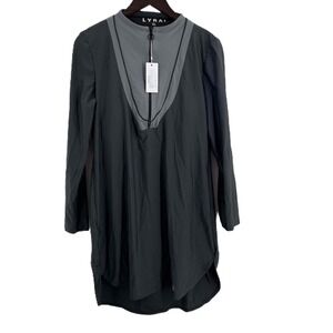 LYRA Modest Swim Dress Dark Gray Quarter Zip Long Sleeve Dress Sun Protection XL